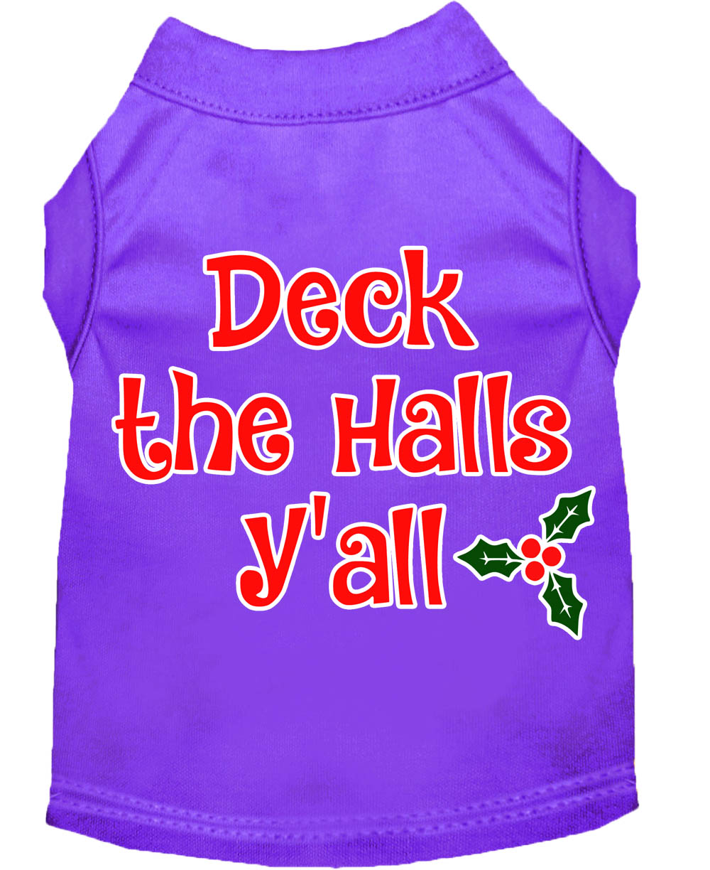 Deck the Halls Y'all Screen Print Dog Shirt Purple Lg